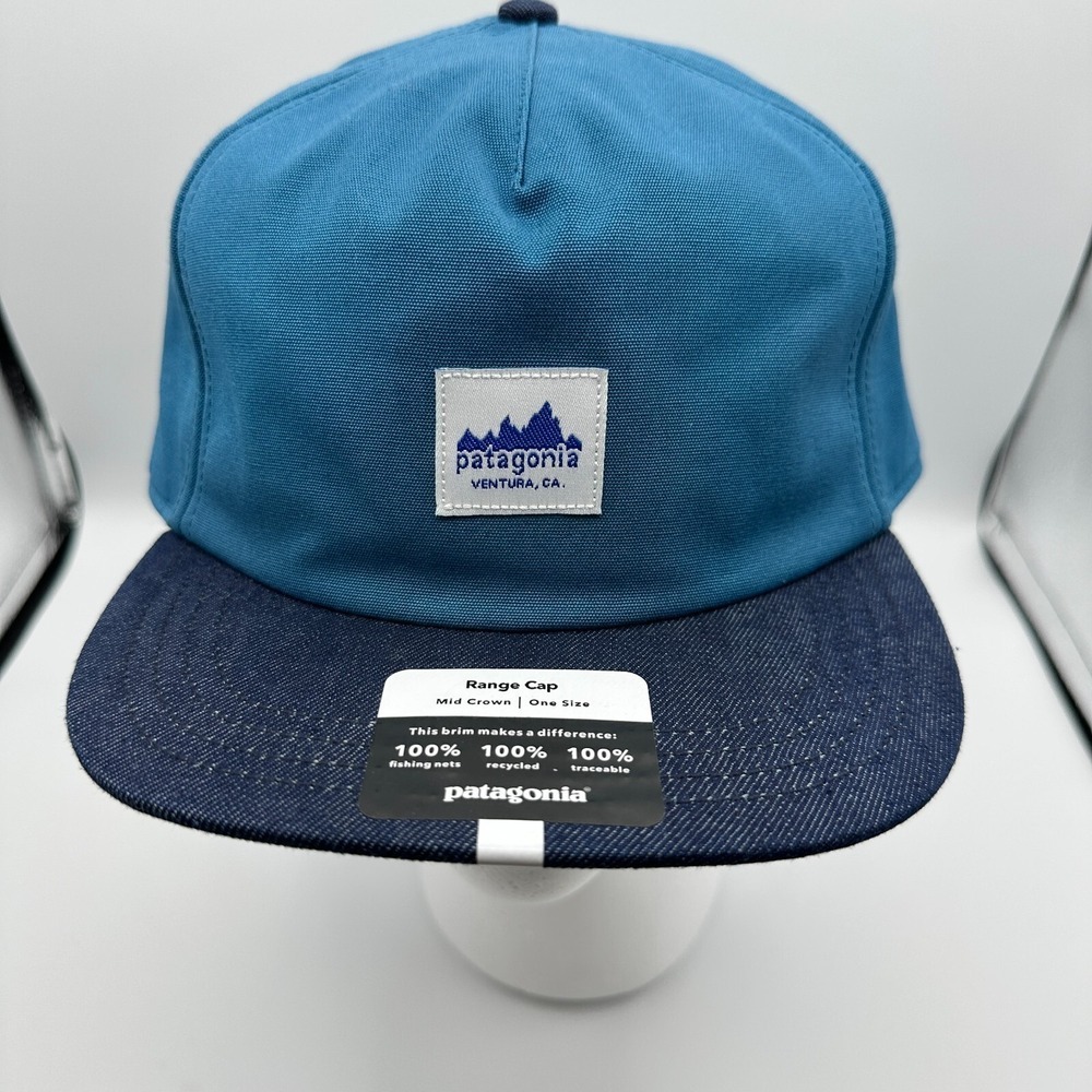 Patagonia Cap Hat Snapback Mens‎ Range Flat Bill Cotton Canvas Denim Blue Work